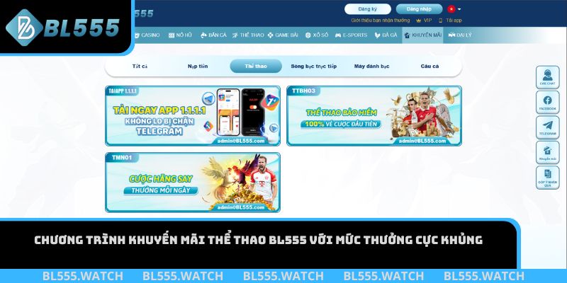 Chương trình khuyến mãi thể thao BL555 với mức thưởng cực khủng